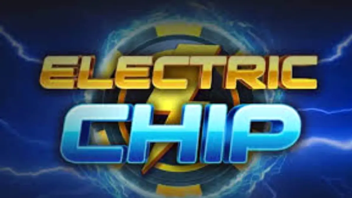 Tampilan visual slot Electric Chip dengan latar belakang neon dan petir biru.